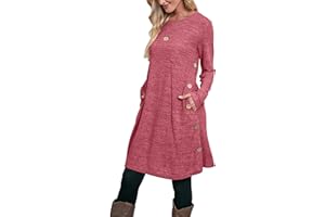 Aokosor Jumper Dress for Women Long Sleeve Dress Ladies Button Tunic Dress with Pockets