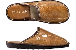 ESTRO Chaussons Homme Pantoufles Hommes - Mules Hommes Cuir Laine Pantoufles Homme Cuir Semelle Inoubliable RUST