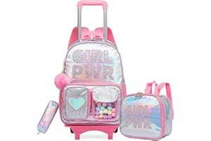 HTgroce Cartable a Roulette Fille Sac a Dos Roulette Fille Sac à Lunch et étui à Crayons Inclus cp,ce1,ce2