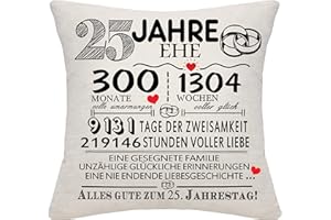 Bommex 25 Jahre Ehe Geschenk 25. Hochzeitstag Kissen Abdeckung Keepsake Dekoration Geschenk für Paare Eltern Frauen Männer Mama Papa Ehemann Frau Oma Opa Tante Onkel Freunde (25. Jahrestag)