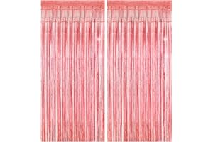QH-SHOP Lametta Vorhang Deko, Roségold Glitzer Lametta Vorhänge Folien Fransen Hintergrund Dekoration für Geburtstage Hochzeit Weihnachten Party Foto Requisiten, 2 Stück 1x 2,5m