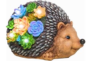 TERESA'S COLLECTIONS 21cm Ornements de Jardin de Hérisson d'énergie Solaire,Hérisson en Résine et Fleur Figurine Accessoires Statue Extérieure,Décoration pour Pelouse de Chemin de Jardin,Cadeau Femme