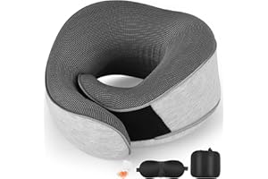 AYhome Travel Pillow, Memory Foam Neck Pillow for Travel, Portable Flight Pillow for Neck Support, Travel Neck Pillow for Airplane Train with Eyemask and Earplugs(Light Grey)