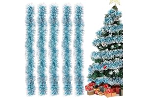 Aurasky Noël Guirlandes Tinsel Bleu Clair, Lot de 5 Guirlandes de Noel, Guirlandes Tinsel Métallique,Noël Guirlande de Sapin