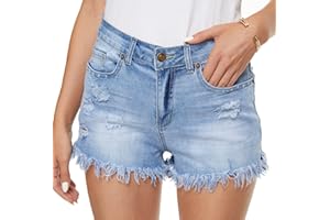 HVEPUO Pantalones cortos de verano Mom Jeans Botones Pantalones Cortos Agujeros Hotpants Mujer Skinny