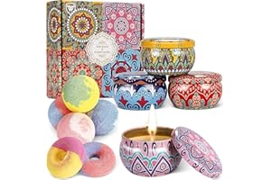 WONSEFOO Bougies Parfumées Coffret cadeau 4 bougies parfumées pour femme 6 bombes de bain, bombes de bain moussantes faites à la main et naturelles pour