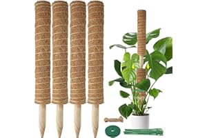 YAWAHOME 4Pcs Moss Pole Plant Support - Plant Stick Supports For Indoor Plants17inch42cm Coco Coir Moss Poles Stackable Up To 53inches133cm Plant Stake For Monstera Climbing Money Plant Indoor Grow Upwards