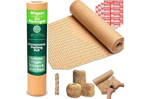 ecoTru Wabenpapier verpackungsmaterial 36cm x 20m, Luftpolsterfolie Öko Alternative für umzug und Versand, Verpackungspapier und füllmaterial für pakete, Papier noppenfolie, Bubble wrap packing rolle