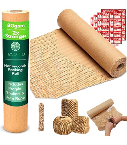 Papier d'emballage en nid d'abeille, 30,5 cm de large x 61 m de long, papier d'emballage à bulles pour déménagement, produits et cadeaux, matériau d' emballage recyclable et biodégradable avec 20
