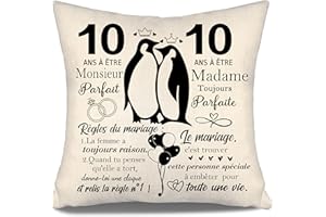 AOSUMIN 10 Ans à être Monsieur Parfait 10 Ans à être Madame Toujours Parfaite Housses de coussin pour les couples mari Femme Collègues Amis Femmes Hommes Joyeux 10ème anniversaire de mariage Cadeau (10 ans-b)