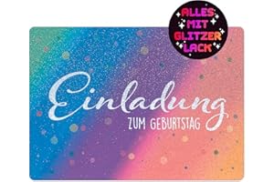 CALLUNA PRODUKTE MIT HERZ CALLUNA® – 12 Einladungskarten zum Kindergeburtstag mit Glitzerlack – Bunte Einladung zur Geburtstagsfeier – Geburtstagseinladungen – Partyeinladungen – Glitzerkarte
