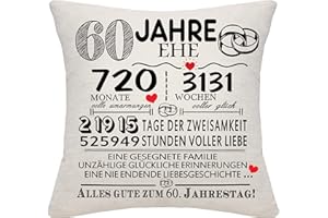 Bommex 60 Jahre Ehe Geschenk 60. Hochzeitstag Kissenbezug Andenken Dekoration Geschenk für Paare Eltern Frauen Männer Mama Papa Ehemann Ehefrau Oma Opa Tante Onkel Freunde (60. Jahrestag)