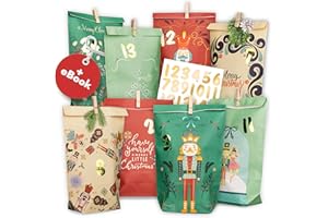 Amari ® Calendario dell'Avvento da riempire Nutcracker – 24 sacchetti di carta dell'Avvento (con clip in legno) per fai da te – sacchetti di carta di Natale