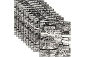 Roellgs 10Pcs 35X38cm 3D Brick Wallpaper, Faux Foam Brick Wall Panels Peel and Stick, Waterproof for Bedroom, Living Room, and Kitchen Decor (Culture Tile Grey)