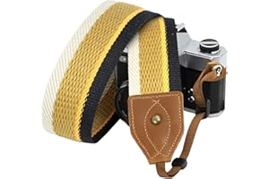 Padwa Lifestyle Camera Strap - 2" Wide Classic Vintage Crazy Horse Arts Cowhide Head Cotton Embroidered Universal Neck Shoulder & Crossbody Camera Straps for Photographers Gift and All DSLR Cameras