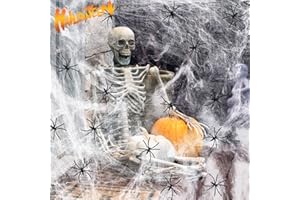 VASIN Halloween Spinnennetz Dekorationen, 300g Elastischer Spinnennetz 80 Realistisch Spinnen Halloween Deko, 1600 m² Spinnennetz deko Set Großes spinnenweben für Halloween Party Draußen und Drinnen