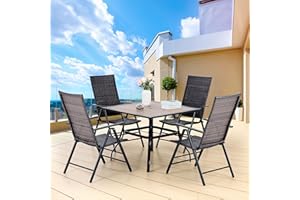 ‎MFSTUDIO MFSTUDIO Polyrattan Gartenmöbel Set, 94cm Quadratische Tisch mit 4cm Schirmloch und 4 Rattan Klappstuhl, Balkonmöbel Set，Gartentisch mit Stühlen Set für Terrasse, Balkon, Bistro, Garten