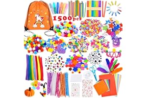 Yetech Bastelset Kinder, 1800+PCS Kunst und DIY Handwerk für Kinder in Aufbewahrungstasche, Scrapbooking Bastelset, Pfeifenreiniger, Pompons, für Mädchen Jungen 3+ Jahre Mit Geschenkbox