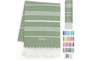 LeStoff Hamamhandduk Resehandduk, 100% ekobomull, 95x180 cm, Olivgrön | Duschhandduk för camping, friluftsliv och vandring – lätt, kompakt, förtvättad, absorberande och snabbtorkande
