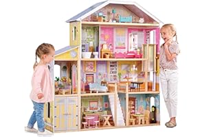 KidKraft Grande Maison de Poupée en Bois Majestic incluant Accessoires et mobilier avec Un Chat, Garage et élévateur pour poupées 30 cm, Jouet Enfant dès 3 Ans, 65252, Exclusivité sur Amazon