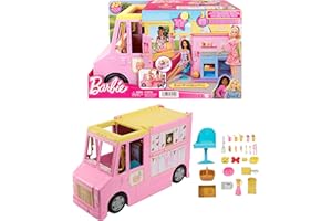 Barbie - Playset Furgoncino della limonata, include veicolo con tettuccio apribile, aree di preparazione e ristoro, cibi e bevande colorati, 25+ accessori, giocattolo per bambini, 3+ anni, HPL71