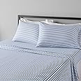 Amazon Basics Lightweight Super Soft Easy Care Microfiber Bed Sheet Set with 14” Deep Pockets - Queen, Dusty Blue Pinstripe