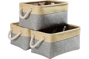 Mangata Caja de almacenaje, cestas de almacenaje Tela, Plegable Cajas organizadoras para Ropa, Juguetes, armarios (Pequeña, Juego de 3, Gris Beige)