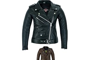 Texpeed Veste moto en cuir pour femme perfect Marlon Brando - Veste de moto de tourisme avec protection véritable biker CE armor (EN 1621-1) Noir - XXS