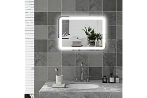 HOMCOM Miroir Salle de Bain avec éclairage 50 x 70 cm, Miroir LED Mural, 3 Couleurs lumière, dimmable, antibuée, mémoire, capteur Tactile, Verre trempé, IP44, Montage Horizontale/Verticale, argenté