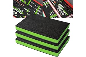 Precision Defined Mousse pour Boîte à Outils - Inserts en Mousse pour Étuis, Shadow, pour Outils, en Polyéthylène - Noir/Vert (45,7 x 30,4 x 5 cm, Lot de 3)