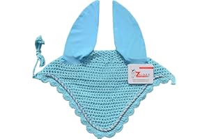 ZAINEE SPORTS ZAINEE HORSE FLY VEIL EAR BONNET NET BREATHABLE COTTON HAT EQUESTRIAN (Full, Sky Blue)