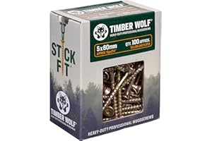 TIMBER WOLF TW50060 Woodscrews , Zinc & Yellow (Gold)- 5.0 x 60mm - Box of 100
