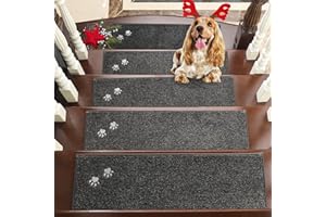 BEQHAUSE Stair Treads, 15 pcs Non Slip Stair Treads, 22x70 cm Stairs Carpet Tread Washable Machine for Kids Elders and Pets 100% Polyester, Dark Grey
