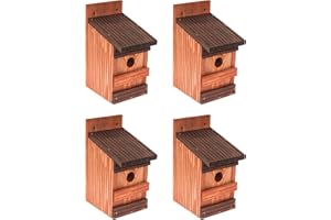 SURDEFENS Lot de 4 nichoirs naturels pour mésanges bleues et petites espèces de mésanges en bois – Résistant aux intempéries – Nichoir pour mésanges, aide à la nidification avec trou d'entrée de 27 mm