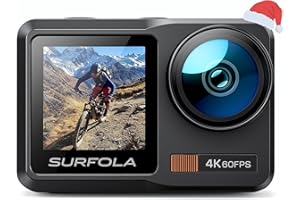 Surfola SF630 Cámara Deportiva 4K 60FPS, subacuática 40M Impermeable de Metal Desnudo 10M, WiFi, para Casco EIS, Videocámara de Pantalla Dual con 2 Baterías x1350mAh