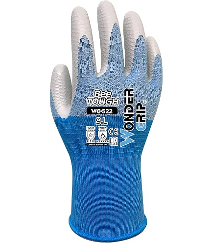 Wonder Grip WG-422 Bee-Smart - Guanti da lavoro con impugnatura extra in lattice, rivestimento in lattice, tecnologia a maglia, guanti di protezione dal calore per una presa sicura; L / 09