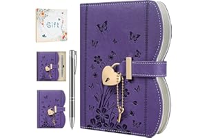 HwxBen Diario con candado y llaves para niñas y mujeres, set de regalo con bolígrafo, marcador y caja, cuaderno recargable B6 con 244 páginas para escribir - Morado