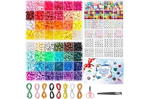 ALLJOY Koraliki do nawlekania, 3 w 1, zestaw koralików do bransoletek, 48 kolorów, perły z grzywką, koraliki z gliny polimerowej, bogate litery, koraliki DIY, prezent dla dzieci w wieku 4+ lat