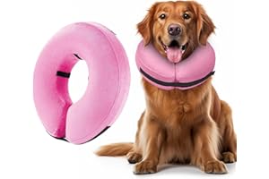 SMIM Inflatable Dog Collar with Quick Release and Adjustable Fit,This Protective Dog Cone for After Surgery Protects from Stitches, Bites, Licks and Wounds, Soft Pet Recovery Collar for Dogs, (Pink, L)