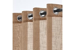 Woaboy Zasłony lniane, do salonu, półprzezroczyste, z oczkami, wygląd lnu, do sypialni, nowoczesne zasłony z oczkami, zestaw 2 sztuk, 140 x 245 cm (szer. x wys.), brązowe