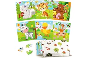 SYNARRY 6 Pack Wooden Jigsaw Puzzles for Kids Ages 2-5 Years Old, 9 Pieces Toddlers Animal Puzzles, Educational Preschool Learning Toys for Children Boys and Girls, Best Kids Puzzle Toys & Gifts