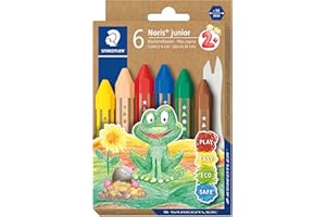 STAEDTLER Noris Junior 224 C6 - Pastelli a cera per bambini dai 2 anni in su, colori assortiti (confezione da 6)