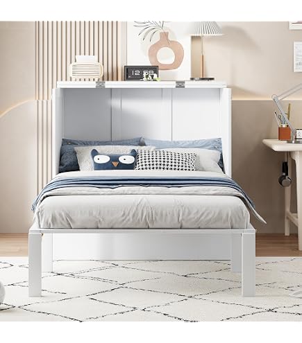Cama Plegable Vertical Homlando Lenart - Armario Con Cama Integrada 120x200 Cm, Color Blanco Mate