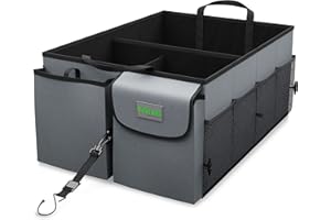 DRIVE AUTO PRODUCTS Drive Auto Car Boot Organiser – Robust, Collapsible, Multi-Compartment Car Trunk Organizer Box w/Adjustable Straps & Handles - Essential Car Accessories