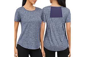 Wayleb Camiseta Deportivo Mujer Suelta Transpirable Camiseta de Manga Corta Yoga Fitness Top Ropa Deportiva Camisetas Redondo Gym Tops Deportivos Cuello