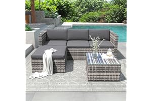 Laxnb Poly Rattan Gartenmöbel Set Garten Lounge Möbel Sofagarnitur, Ecksofa mit Tisch, Balkonmöbel, Outdoor Terrasse Patio Garten Möbel, Sitzgarnitur mit Kissen, Couchtisch mit Glasplatte (Grau)