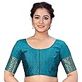 Studio Shringaar Women's Brocade Elbow Length Sleeves Golden Kanjivaram Border Saree Blouse.
