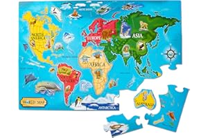 Melissa & Doug Floor Puzzle World Map, Games, Problem Solving, Puzzle for Kids, Learning Toys, Motor Skills, Cognitive Skills, 6+, Gift for Boys or Girls