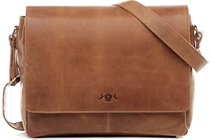 SID & VAIN® Messenger Bag Eton Unisexe - Grand Cartable Sac à bandoulière 15.4 Pouces Laptop iPad 15 classeur - Sac pour pc Portable Homme et Femme en Cuir véritable