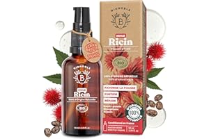 BIONOBLE Huile de Ricin Bio Pressée à Froid, 100% Naturelle - Favorise la Pousse, Répare - Huile de Ricin pour Cheveux, Cils, Sourcils - Castor Oil - Flacon Verre, Pipette, Pompe - 50ml
